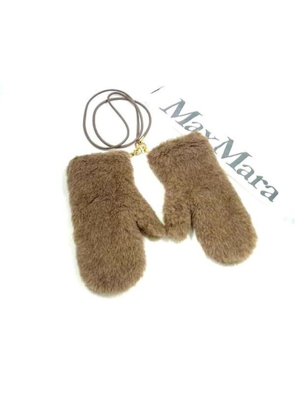 Max Mara Teddy Bear Mittens Alpaca Cashmere Silk Gloves ML Brown